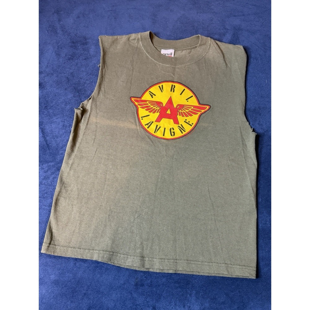 Vtg 2002 Avril Lavigne Sleeveless T Shirt Army Green Anvil Youth M Adult XS